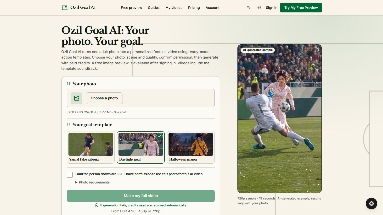Ozil Goal AI product screenshot 1